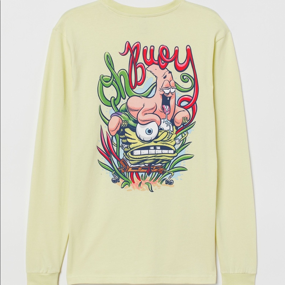 Mens H&M SpongeBob SquarePants Long-Sleeve T-Shirt-Light Neon Yellow Size Medium